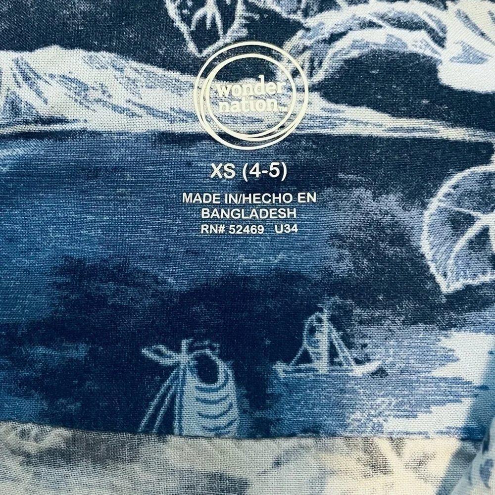 Wonder Nation Blue Floral Hawaiian Shirt button down short sleeve camp collar XS